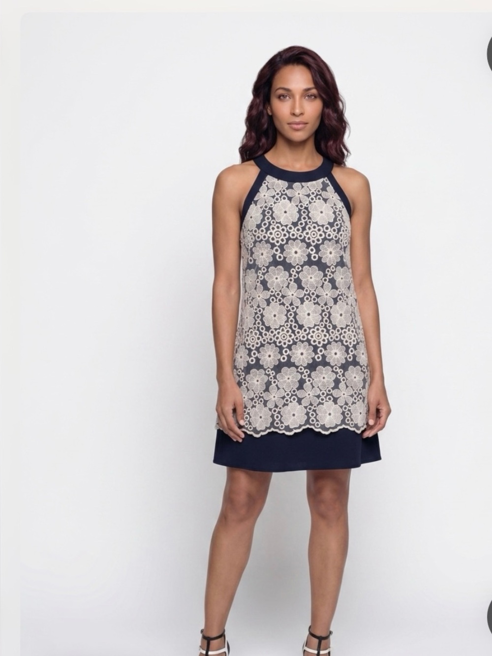 Black & white Lace Overlay Halter Dress. Ptp 20 length 36,5